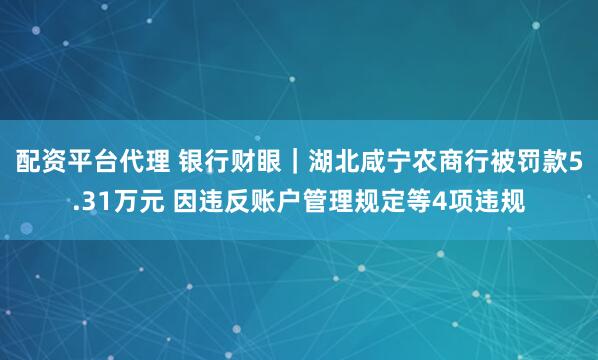 配资平台代理 银行财眼｜湖北咸宁农商行被罚款5.31万元 因违反账户管理规定等4项违规
